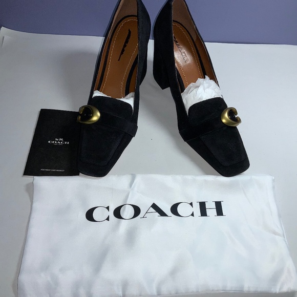 Coach Jade square toe suede loafers Sz 10 chunky heels dustbag & booklet New - Picture 1 of 11